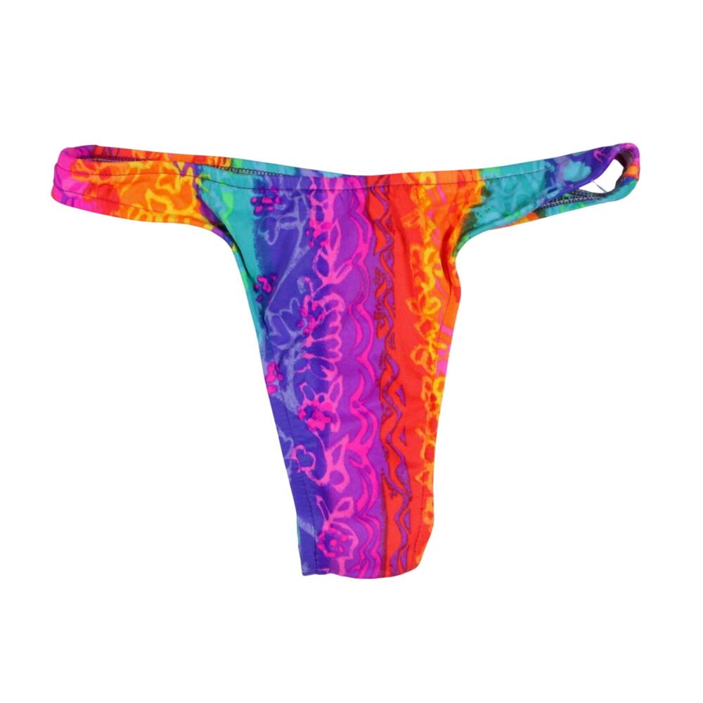 Vintage Dead Stock 90s rainbow neon thong bikini bottom sz M Beach Bums high cut